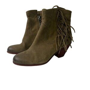 Sam Edelman | Women's "Louie" Olive Green Suede Fringe Ankle Boots Size 9.5